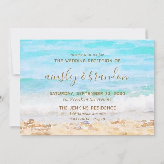 Invitation Réception de mariage aquarelle de plage (Devant)