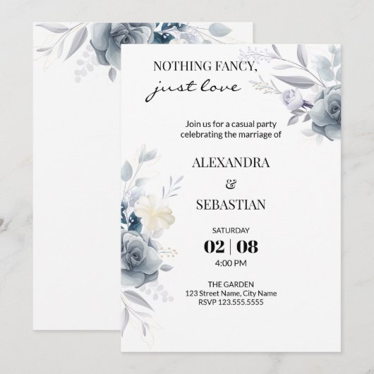 Invitation Réception de mariage aquarelle fleurie (Devant / Derrière)