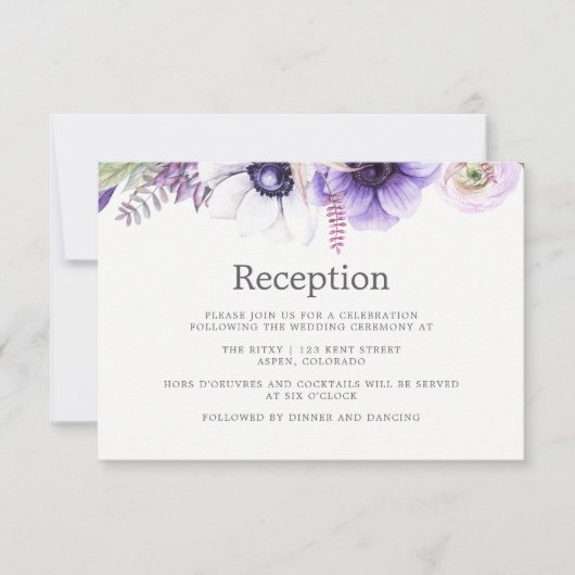 Invitation Réception de mariage aquarelle violet poussiéreux  (Devant)