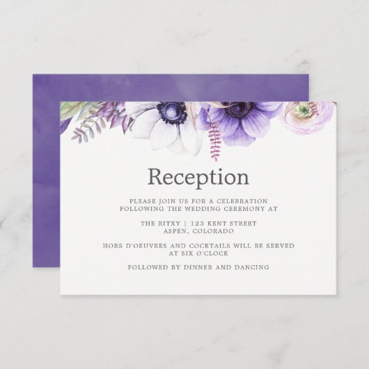 Invitation Réception de mariage aquarelle violet poussiéreux (Devant / Derrière)