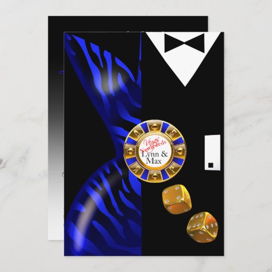 Invitation Réception de mariage Art Déco à Las Vegas | cobalt (Devant / Derrière)