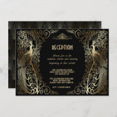 Invitation Réception de mariage Art Déco Glam Gold Paons (Devant / Derrière)