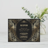 Invitation Réception de mariage Art Déco Glam Gold Paons (Debout devant)