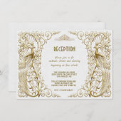 Invitation Réception de mariage Art Déco Paon Blanc Glamour (Devant / Derrière)