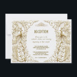 Invitation Réception de mariage Art Déco Paon Blanc Glamour<br><div class="desc">Design élégant avec un mélange de style ancien paons art déco en faux or et une approche graphique moderne et audacieuse,  sur un fond texturé blanc. Utilisez l'outil de personnalisation pour ajouter vos informations. Pour les articles assortis,  veuillez visiter ma collection Paons Art Déco Blanc Or.</div>