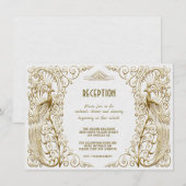 Invitation Réception de mariage Art Déco Paon Glam Blanc Or (Devant / Derrière)