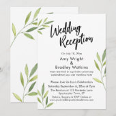 Invitation Réception de mariage au feuillage aquarelle verte (Devant / Derrière)
