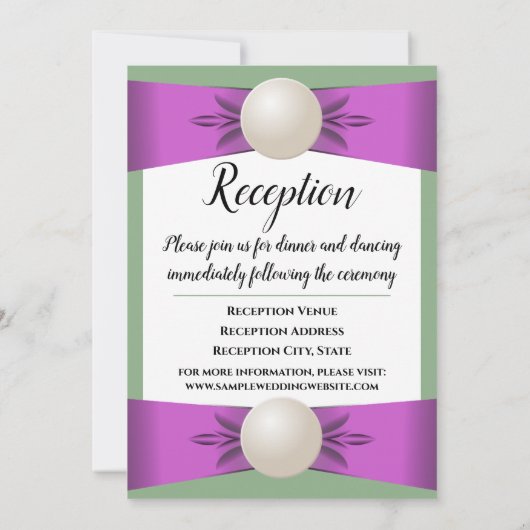 Invitation Réception de mariage au ruban perlé lilas et sauge (Dos)