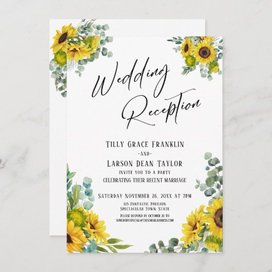 Invitation Réception de mariage au tournesol d'eucalyptus (Devant / Derrière)