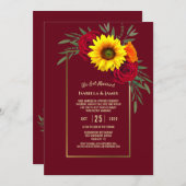 Invitation Réception de mariage au tournesol doré de Bourgogn (Devant / Derrière)