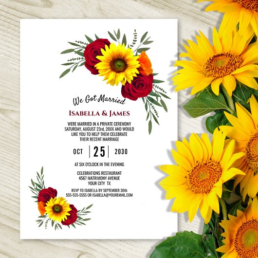Invitation Réception de mariage au tournesol élégant et rose 