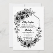 Invitation Réception de mariage au tournesol noir et blanc (Devant)