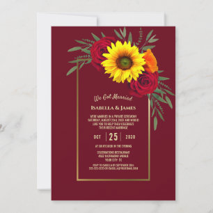 Invitation Réception de mariage au tournesol or Bourgogne et 