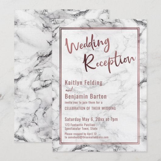 Invitation Réception de mariage audacieuse sur fond de marbre (Devant / Derrière)