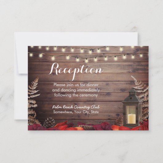 Invitation Réception de mariage automnal aux feuilles et lant (Devant)