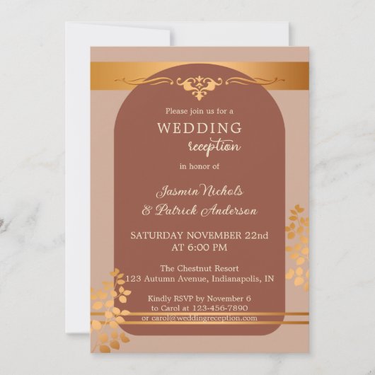 Invitation Réception de mariage automnal en terre cuite et cu (Devant)