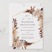 Invitation Réception de mariage automnal floral bordeaux Or (Devant)