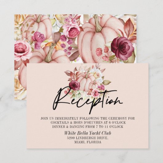 Invitation Réception de mariage Automne Rose Citrouille (Devant / Derrière)