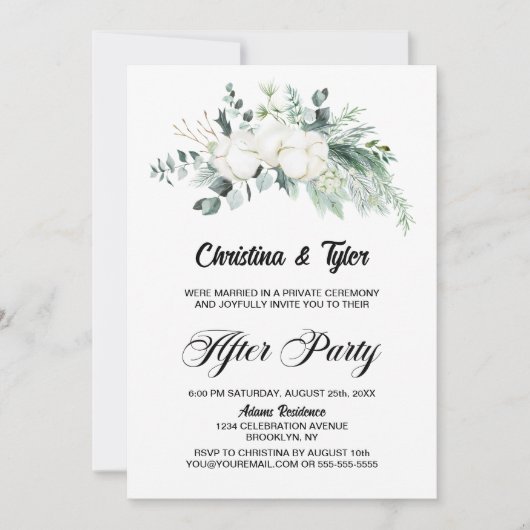 Invitation Réception de mariage aux fleurs de coton et eucaly (Devant)