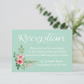 Invitation Réception de mariage aux fleurs roses et à la ment (Debout devant)