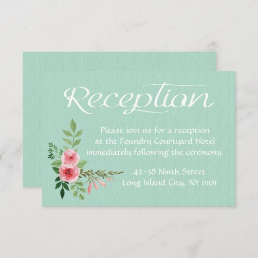 Invitation Réception de mariage aux fleurs roses et à la ment (Devant / Derrière)