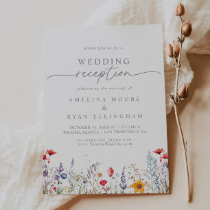 Invitation Réception de mariage aux fleurs sauvages colorées 