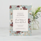 Invitation Réception de mariage aux fleurs sauvages sarcelle  (Debout devant)