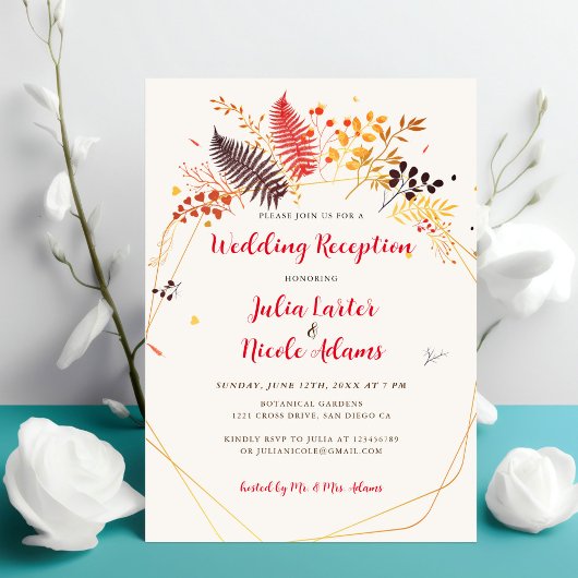 Invitation Réception de mariage aux fougères et champignons d
