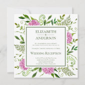 Invitation Réception de mariage aux hortensias roses (Devant)