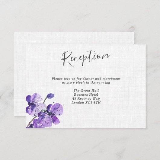Invitation Réception de mariage aux orchidées aquarelles viol (Devant / Derrière)