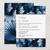 Invitation Réception de mariage aux palmiers tropicaux bleu b (Devant / Derrière)