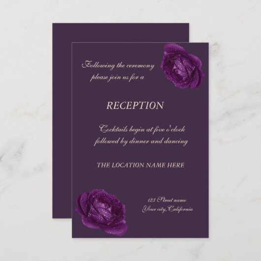 Invitation Réception de mariage aux roses violettes chic élég (Devant / Derrière)