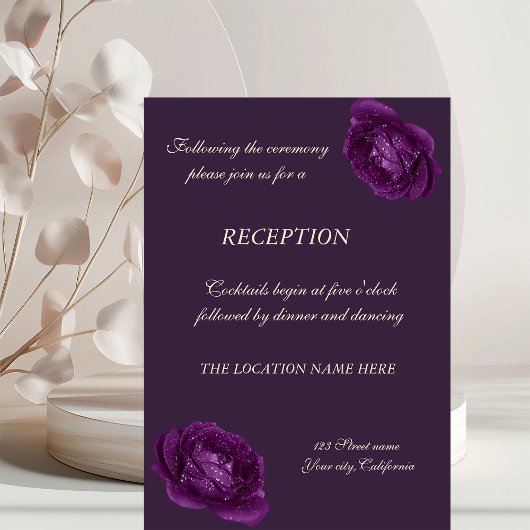Invitation Réception de mariage aux roses violettes chic élég