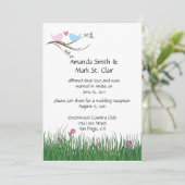 Invitation Réception de mariage aux tourtereaux rose et bleu  (Debout devant)