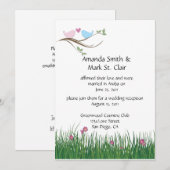 Invitation Réception de mariage aux tourtereaux rose et bleu  (Devant / Derrière)