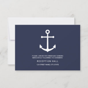 Invitation Réception de mariage avec ancre bleue marine nauti