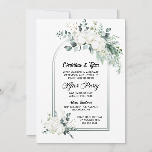 Invitation Réception de mariage avec arche de fleurs de coton (Devant)
