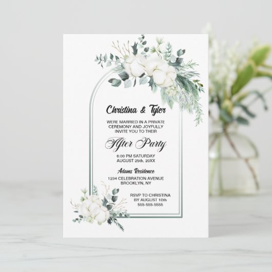 Invitation Réception de mariage avec arche de fleurs de coton (Debout devant)