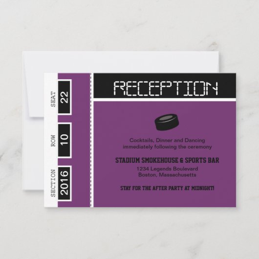 Invitation Réception de mariage avec billets de hockey (Devant)