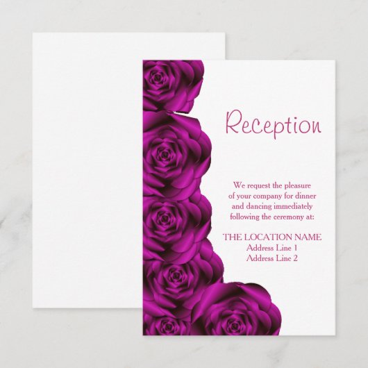 Invitation Réception de mariage avec bordure de rose violette (Devant / Derrière)