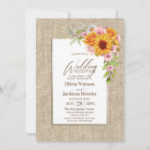 Invitation Réception de mariage avec bordure de toile de jute (Devant)