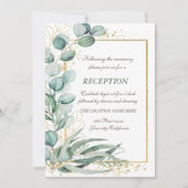 Invitation Réception de mariage avec cadre doré et verdure d' (Devant)