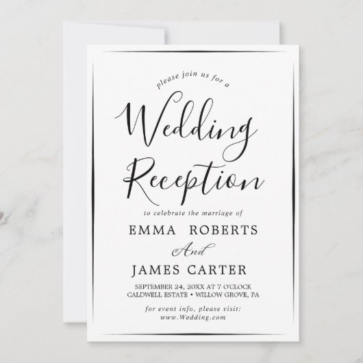 Invitation Réception de mariage avec calligraphie noire délic (Devant)