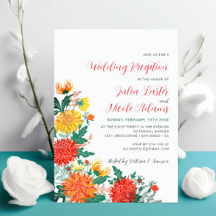 Invitation Réception de mariage avec dahlias jaunes pastel po