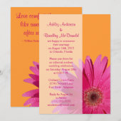 Invitation Réception de mariage avec des gerbera orange rose  (Devant / Derrière)