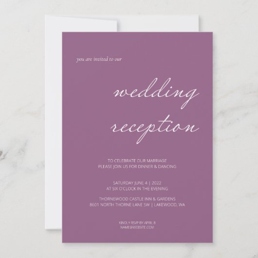 Invitation Réception de mariage avec écriture calligraphique  (Devant)