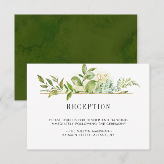 Invitation Réception de mariage avec feuillage vert floral sa (Devant / Derrière)