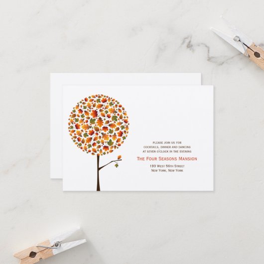 Invitation Réception de mariage avec feuilles d'automne sur a (Devant/Arrière en situation)