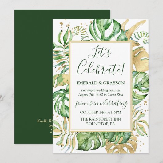 Invitation Réception de mariage avec fuite tropicale (Devant / Derrière)