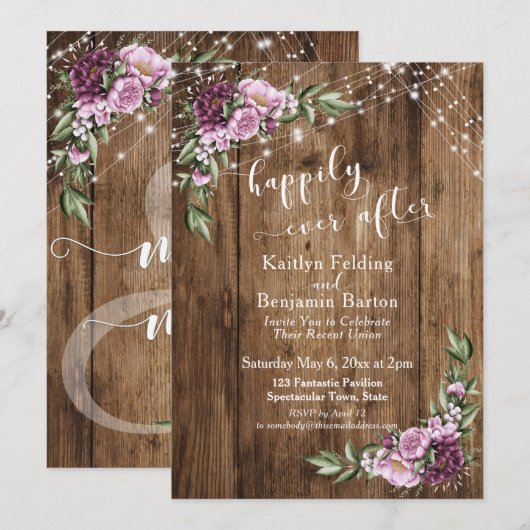 Invitation Réception de Mariage avec Guirlande de Fleurs Rust (Devant / Derrière)